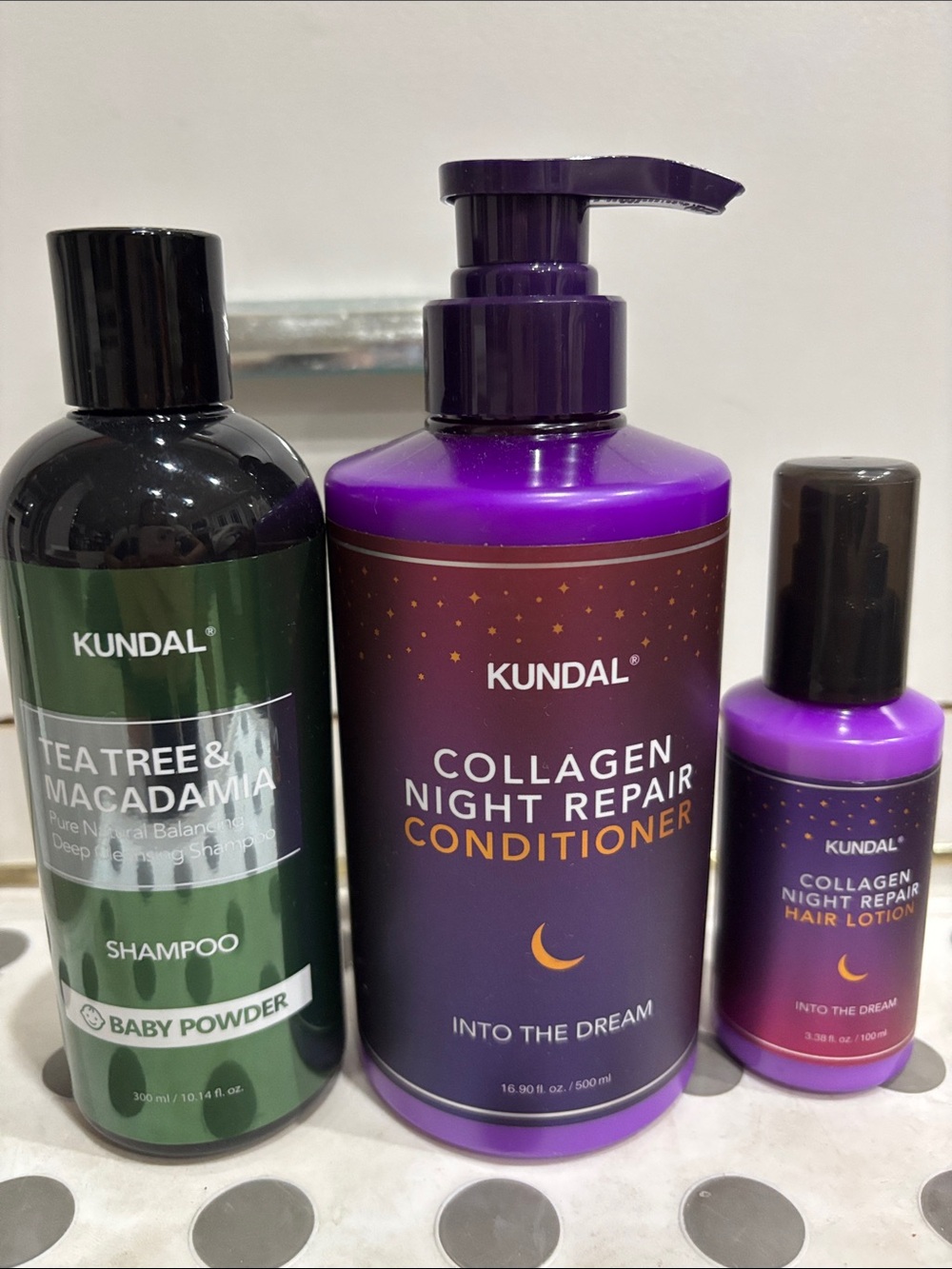 3 pack: Kundal tea tree shamp0o; Collagen Night Repair condition3r ; Hair loti0n